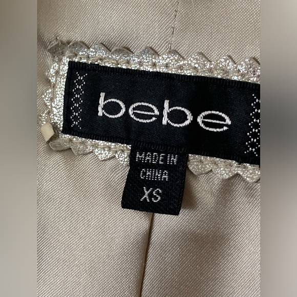BEBE Leather Coat Jacket XS Y2K Metallic Silver with Fur Trim - Picture 4 of 5